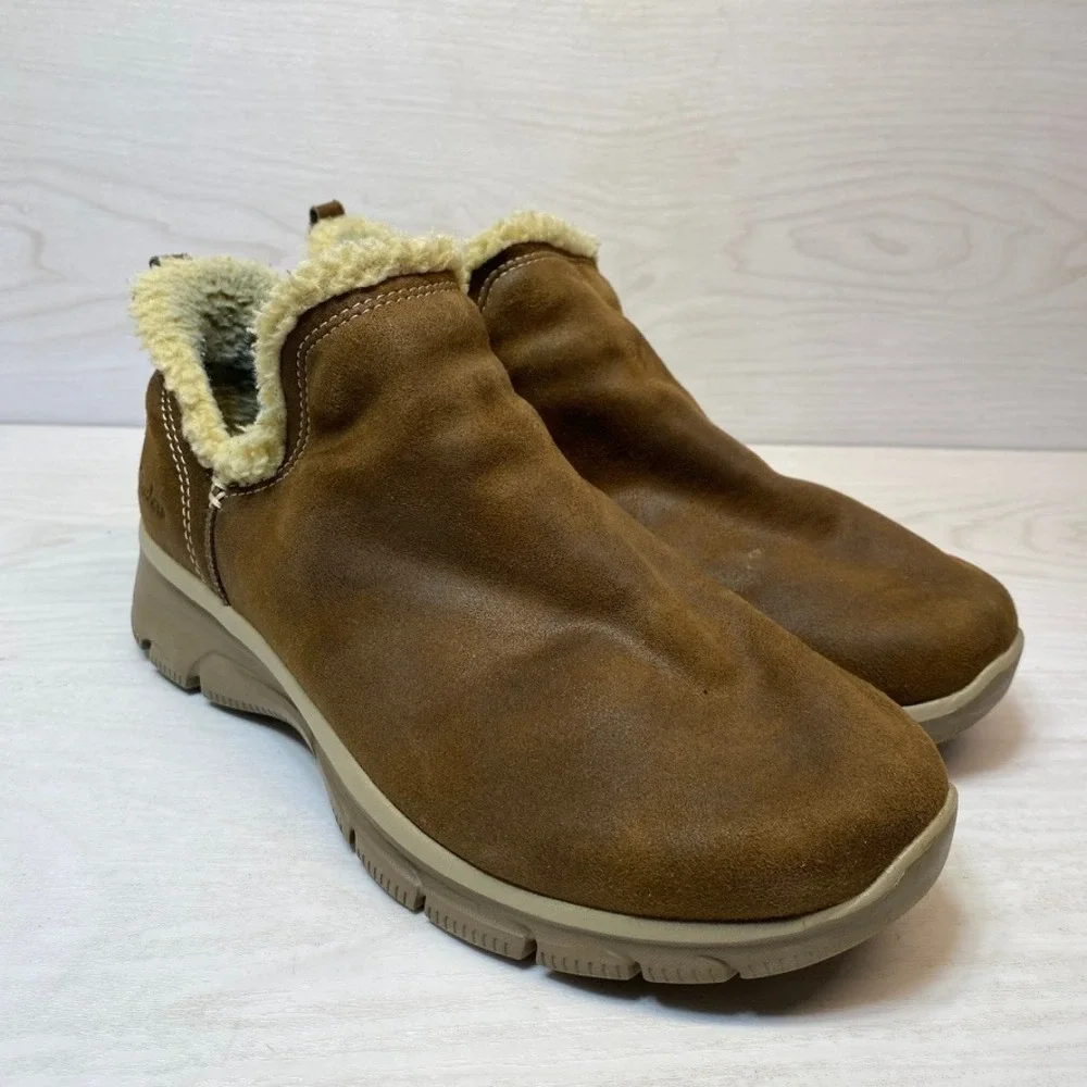 Skechers Womens 9.5 Bootie Relaxed Fit Brown Textile Faux Fur Memory Foam 49537